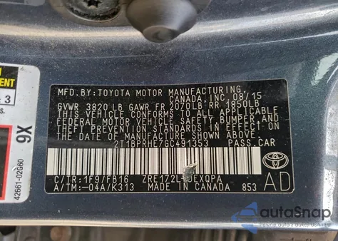 2016 Toyota Corolla Eco z USA, uszkodzony, nr VIN 2T1BPRHE7GC491353